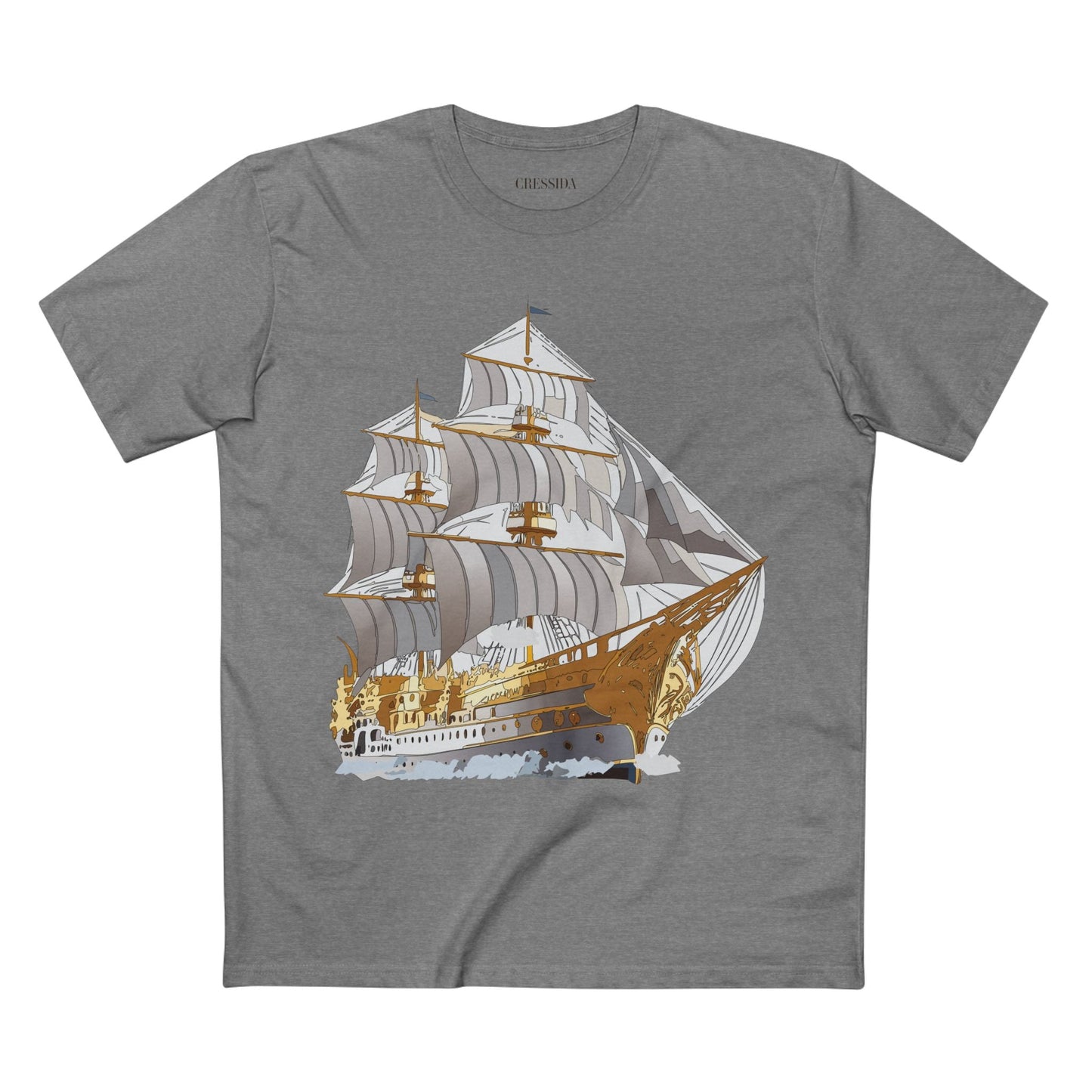 Ship Graphic Unisex 100 Cotton T-Shirt with Gold Frigate Art Design 15