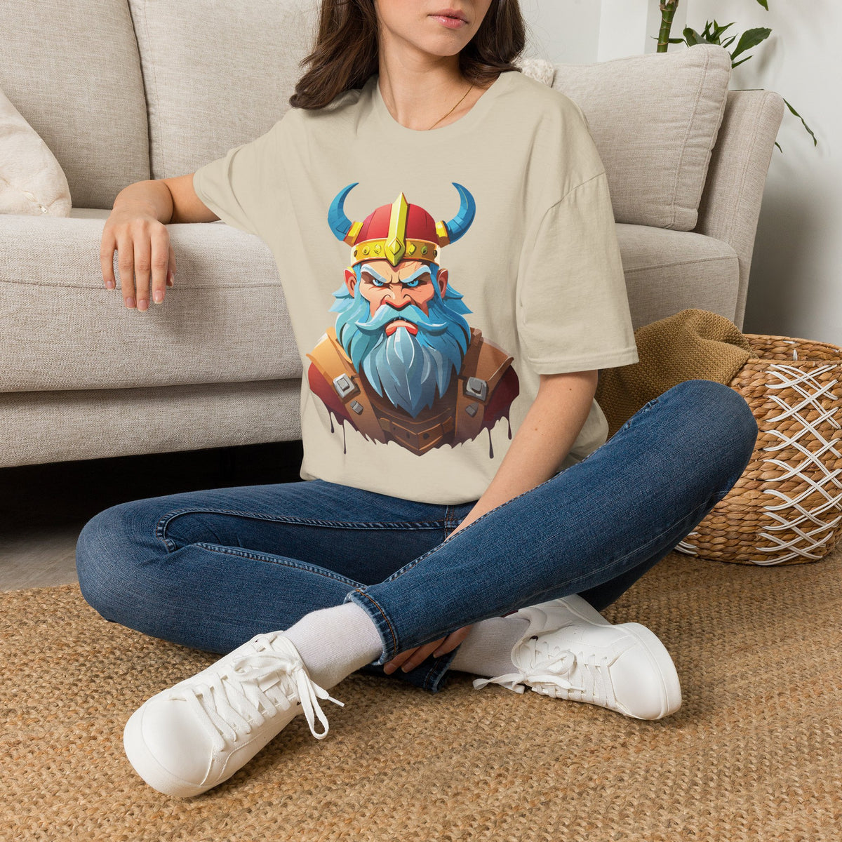 Viking Warrior Graphic T-Shirt | Horned Helmet Illustration, Bold Beard