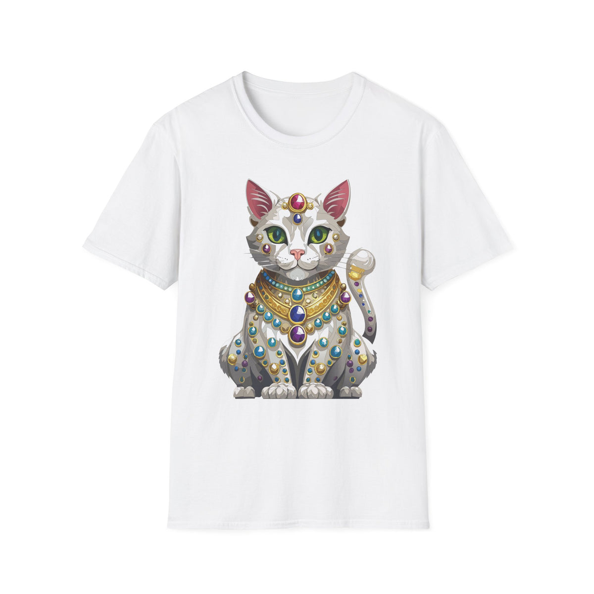 Jeweled Egyptian Cat T-Shirt | Regal Cat Illustration, Gemstone Pharaoh Design
