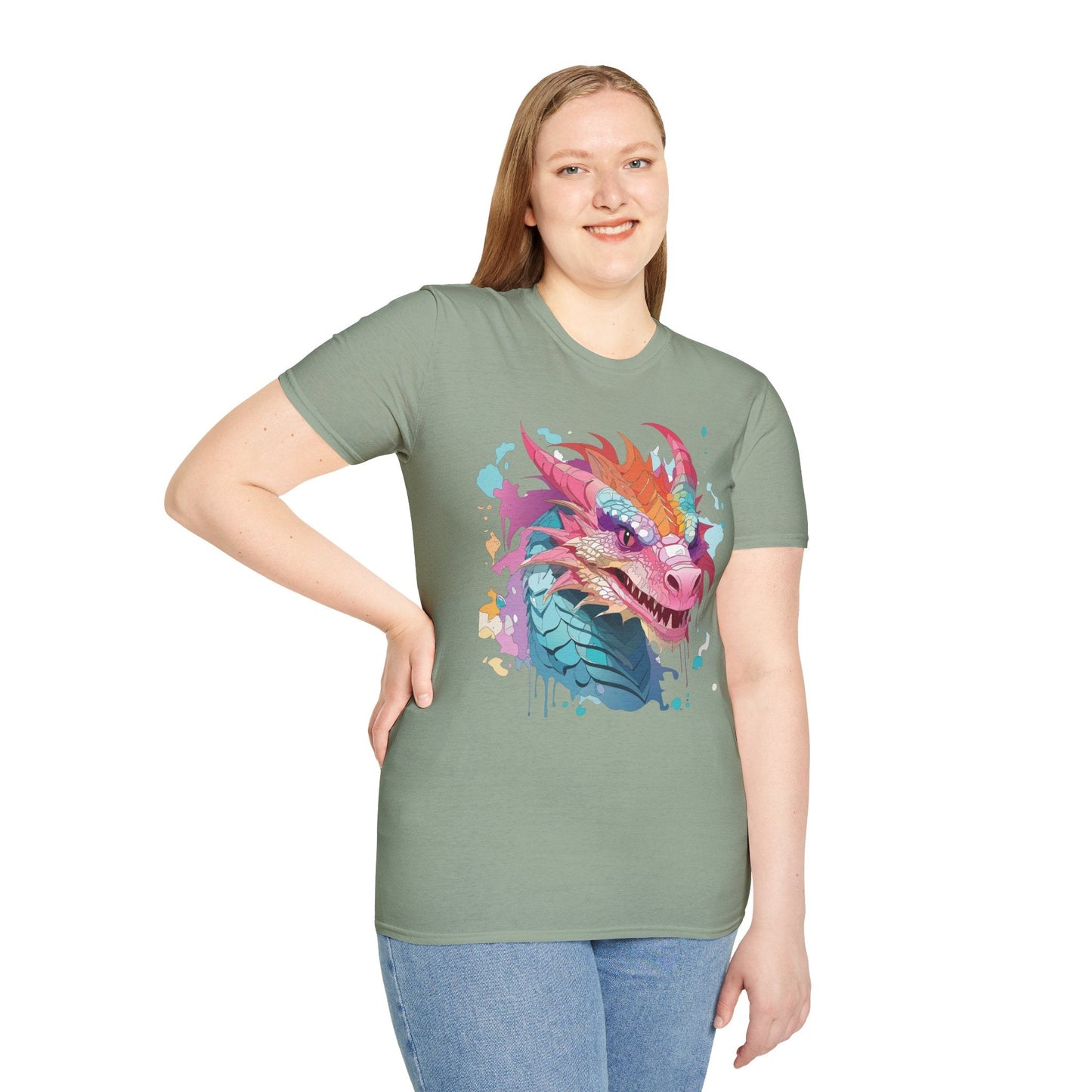 Dragon Graphic Tee Unisex Gildan Softstyle Cotton Shirt With Animal Art Design 64000