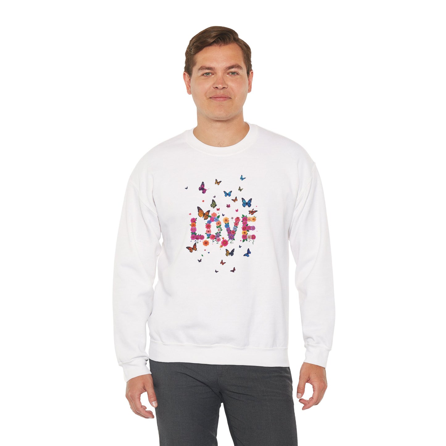 Unisex Floral Love Sweatshirt, Love Floral Sweatshirt, Floral Butterfly Sweatshirt, 50/50 Cotton-Poly Valentine's Day Sweatshirt 08
