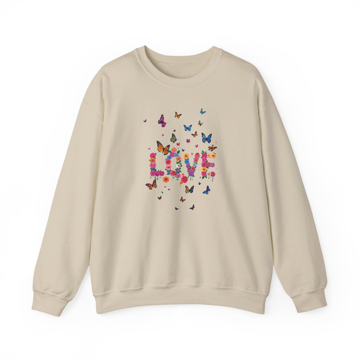 Unisex Floral Love Sweatshirt, Love Floral Sweatshirt, Floral Butterfly Sweatshirt, 50/50 Cotton-Poly Valentine's Day Sweatshirt 08