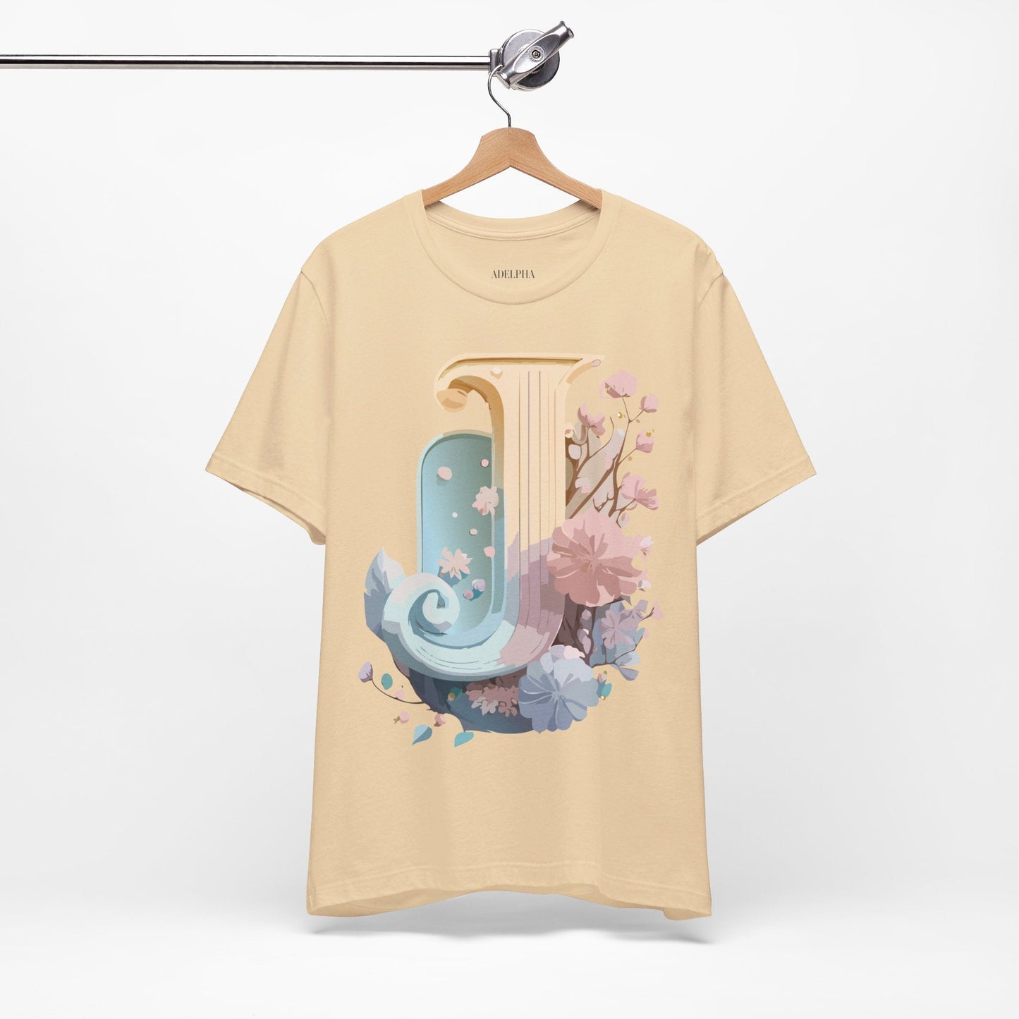 Letter J Shirt Unisex Graphic Tee Adelpha Vintage Inspired Artwork Design Short Sleeve