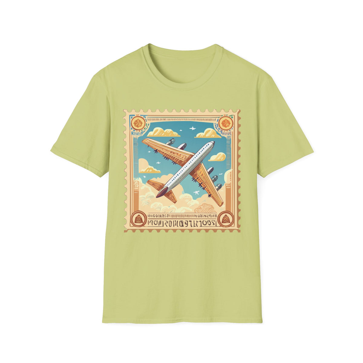 Vintage Airplane Stamp T-Shirt | Retro Travel Poster, Flight Graphic Tee Unisex 100 Cotton Gildan T-Shirt