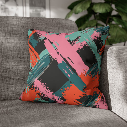 Faux Suede Pillowcase with Abstract print