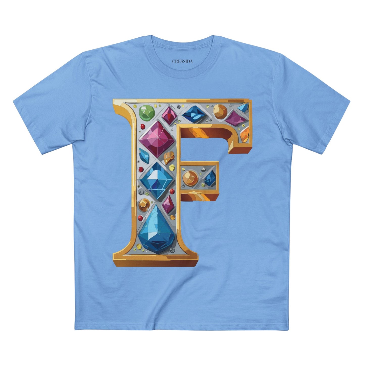 Letter F Graphic Design Tee Unisex 100 Cotton With Antique Gold Letters Artwork T-Shirt