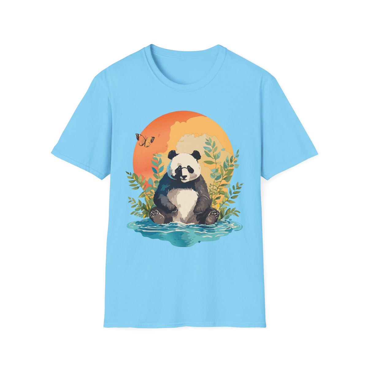 Panda Sunset Illustration T-Shirt | Cute Panda Nature Tee