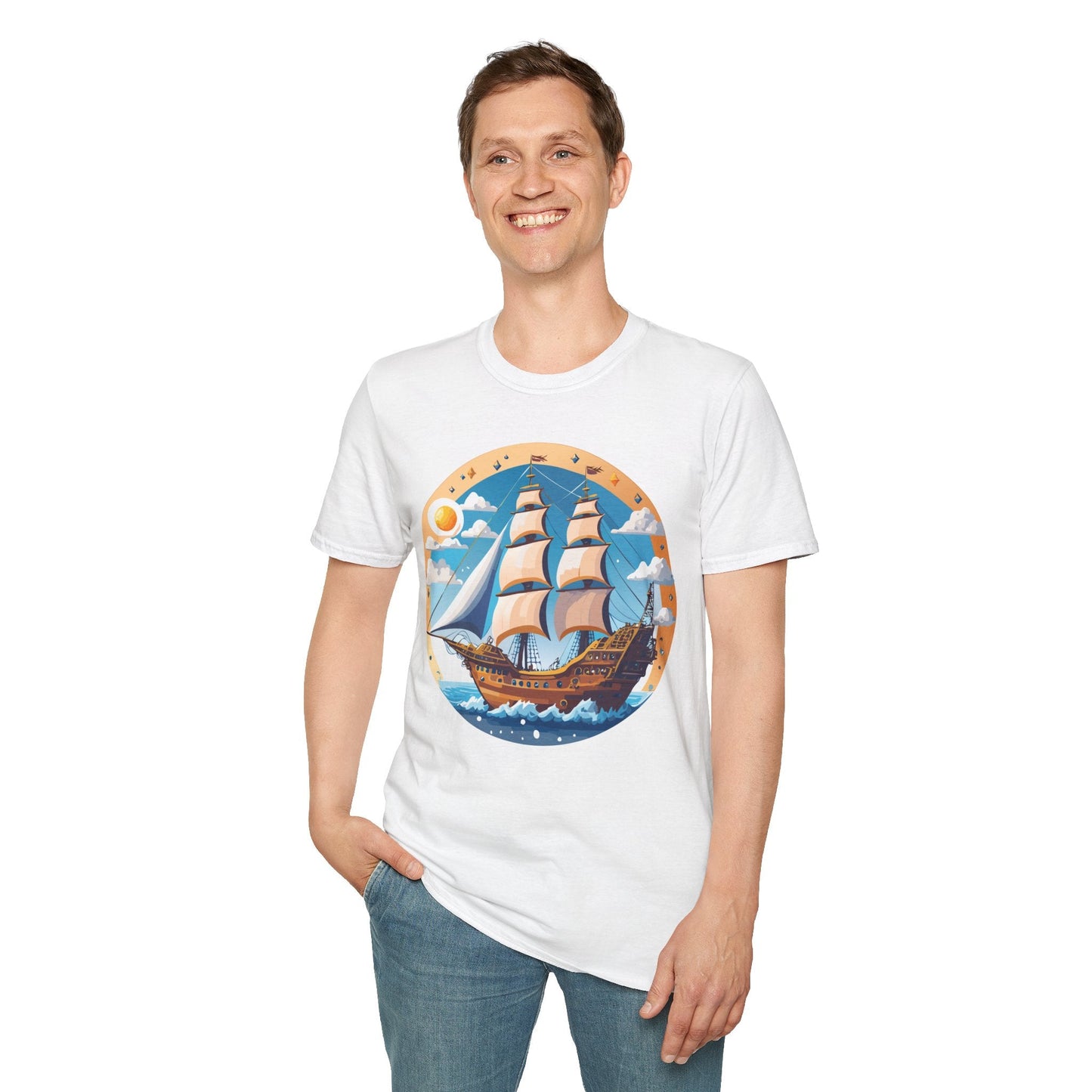Unisex Nautical Frigate Ship T Shirt Vessel Tee Gildan Softstyle 64000 100 Percent Ring Spun Cotton