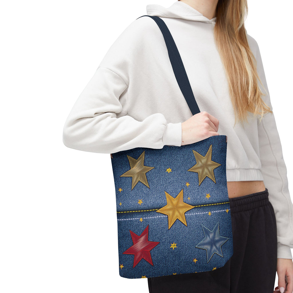 Denim Fabric Imitation Print Unisex Canvas Bag Poly Spun 3 Sizes Tote Bag 181-3