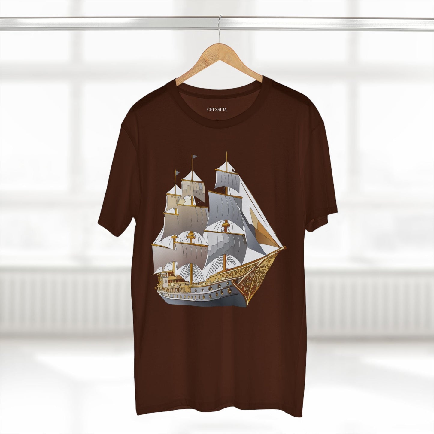 Ship Graphic Unisex 100 Cotton T-Shirt with Gold Frigate Art Design 17