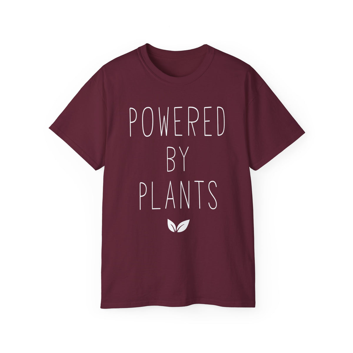 Powered By Plants T-Shirt | Vegan Plant-Based Tee, Leaf Graphic