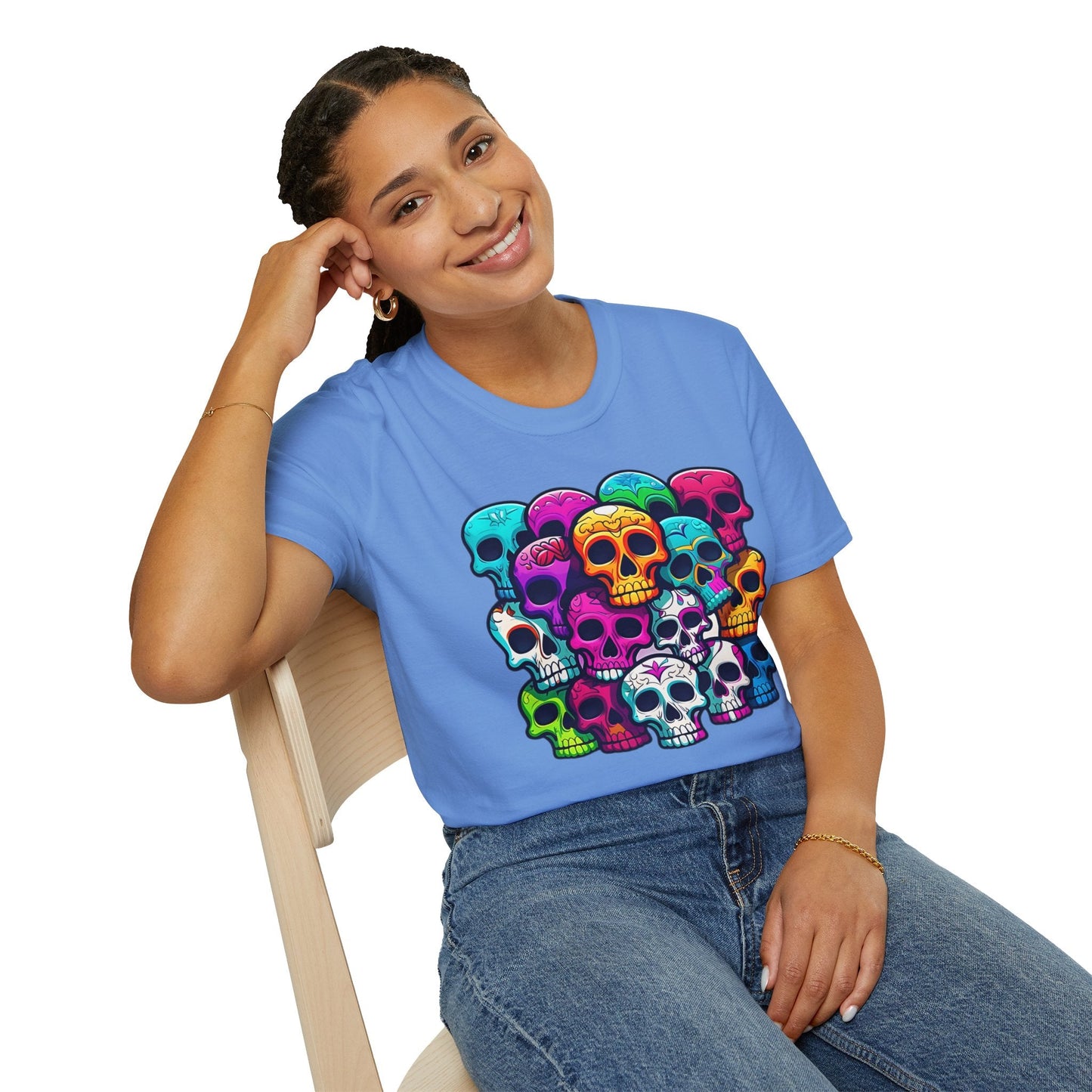 Unisex Skull Tee Shirt With Skeleton Design Gildan Softstyle 64000 100 Percent Ring Spun Cotton