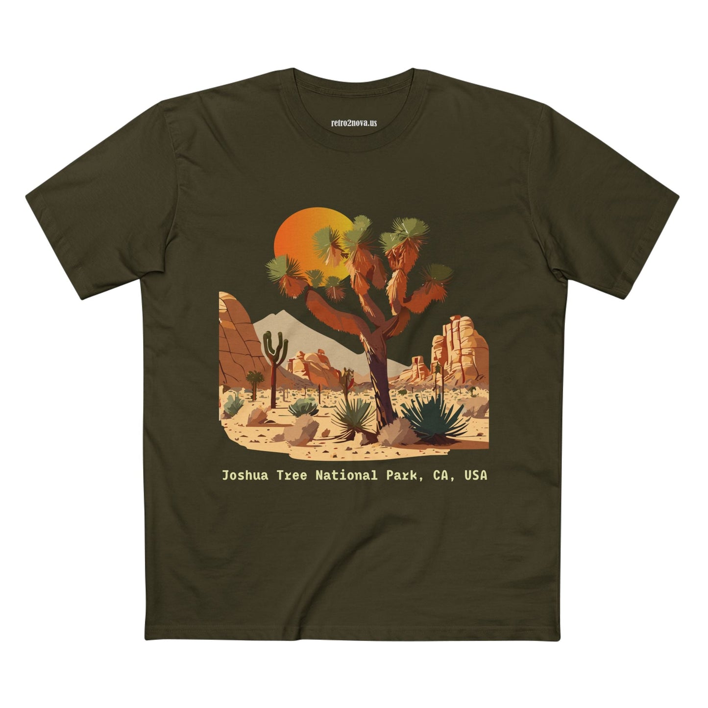 Retro2Nova Unisex Premium Cotton Staple Tee With Original Art Design Joshua Tree Travel Shirt
