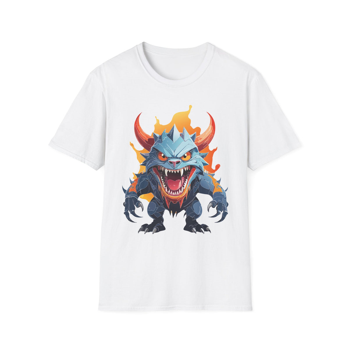 Monster Dragon T-Shirt — Fierce Fire-Breathing Creature Cartoon Graphic Tee Unisex 100 Cotton Gildan T-Shirt