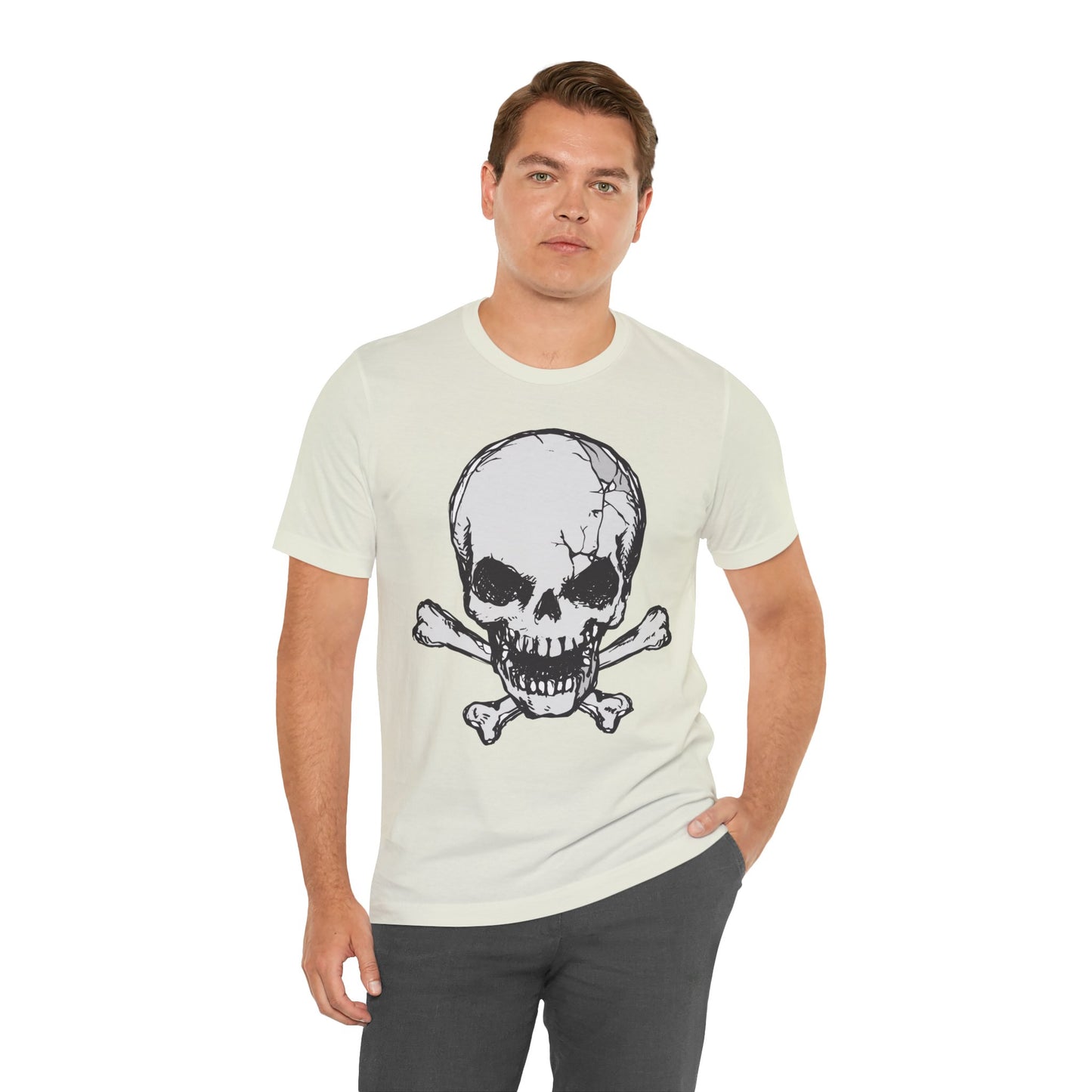 Grey Skull Graphic Design Tee, Skull Shirt, Vintage Tees, Art Design T-Shirt, Vintage Graphic Tee, Art Shirts with Skulls