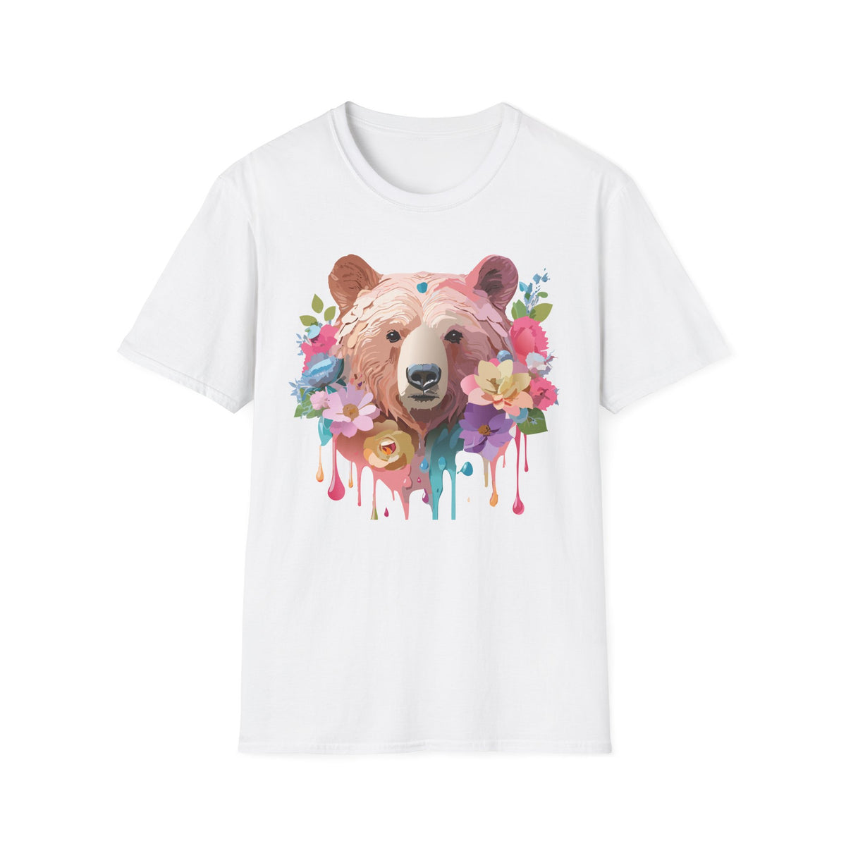 Floral Bear Portrait T-Shirt | Watercolor Flower Bear Tee