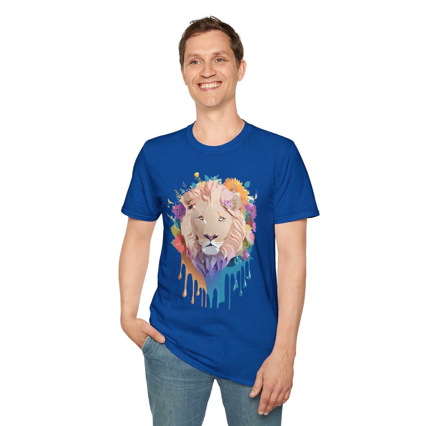 Unisex Lion Shirt Floral Lion Tee Softstyle Gildan 64000 100 Percent Cotton