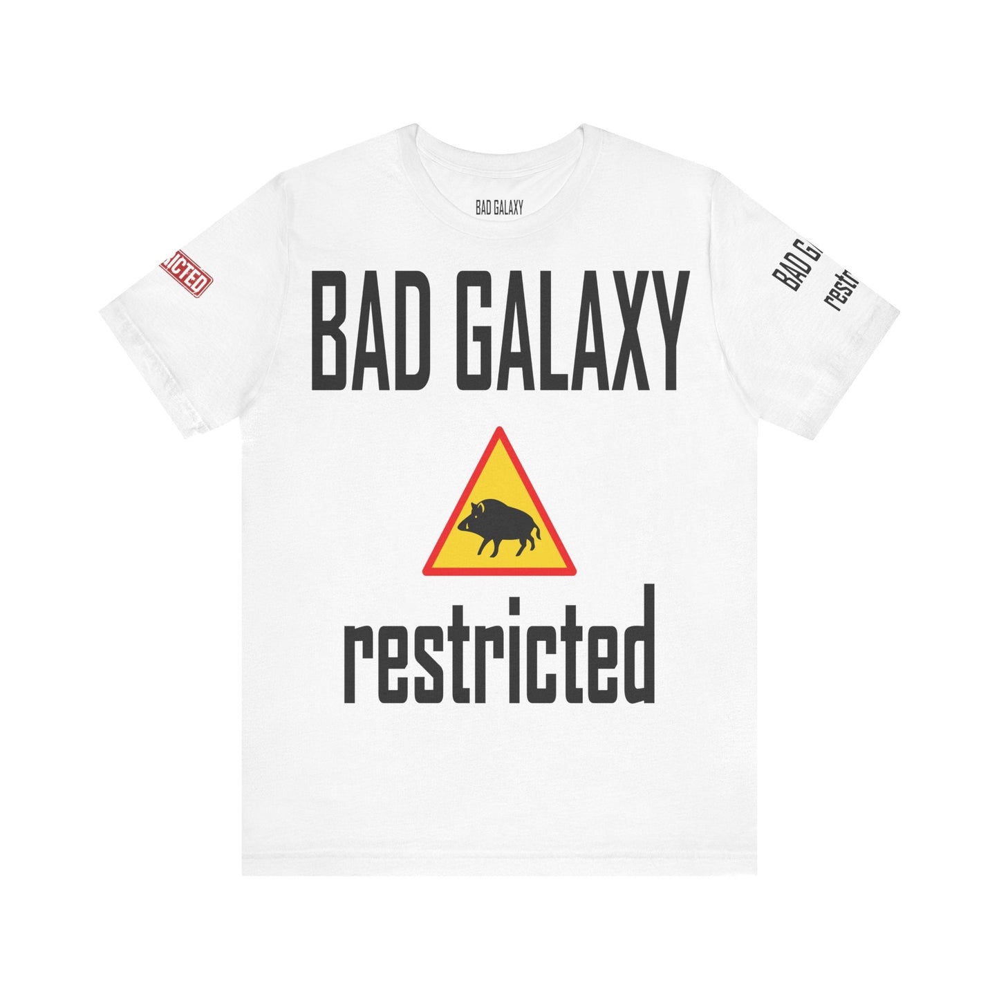 Tee Shirt With Red Stamp Designed And Printed In The USA By Bad Galaxy 100 Percent Cotton