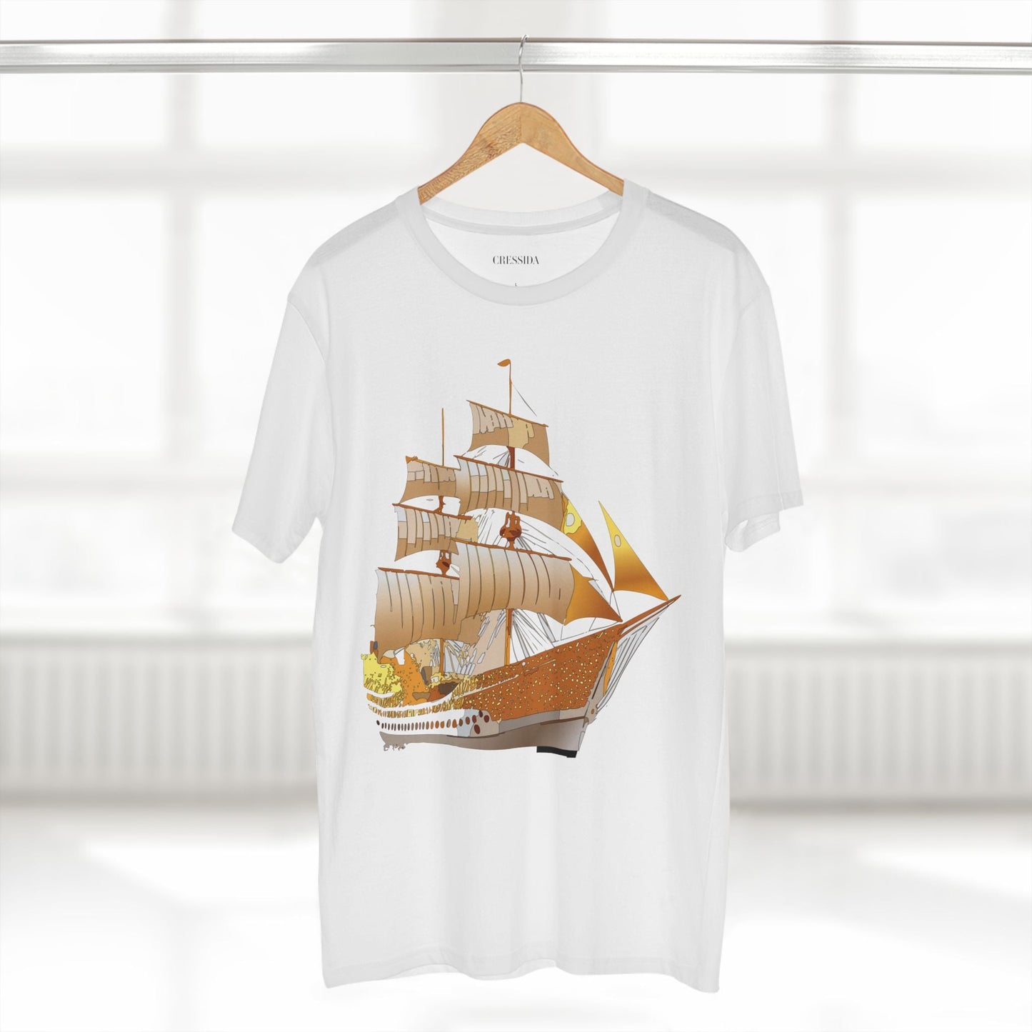 Ship Graphic Unisex 100 Cotton T-Shirt with Gold Frigate Art Design 24