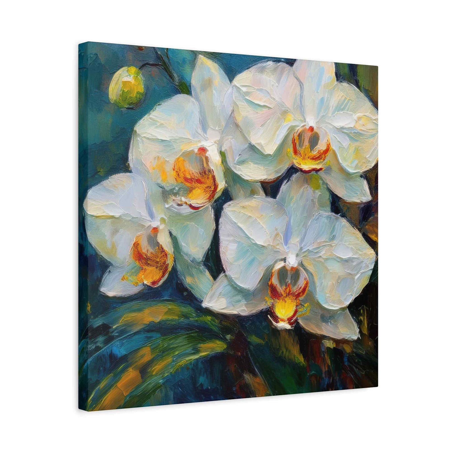 White Orchids Print Canvas, Floral Oil Paint Print 20x20, 24x24, 30x30, 32x32, 36x36 Art Design Pine-Wood Inner Frame MC-135