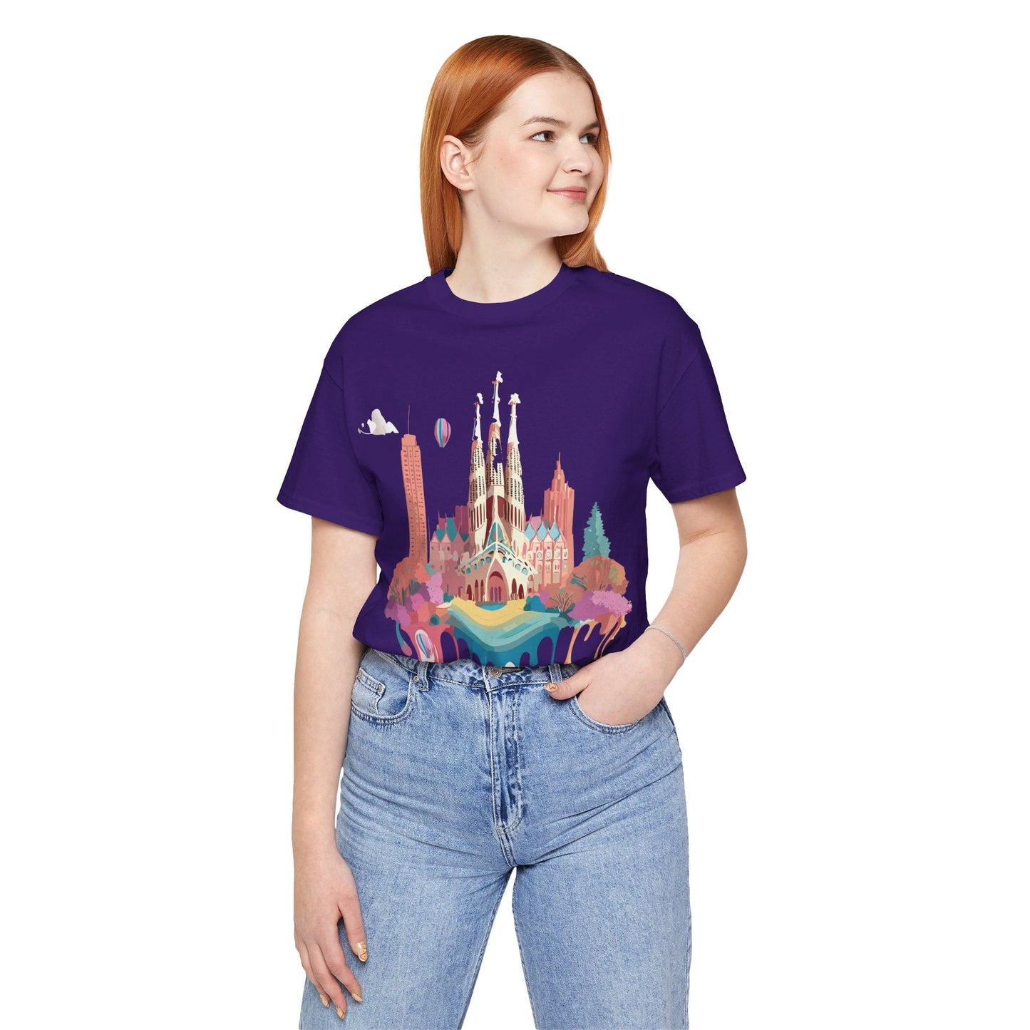 Adelpha Barcelona Themed Graphic Tee Unisex Short Sleeve Art Design For Everyday Comfort