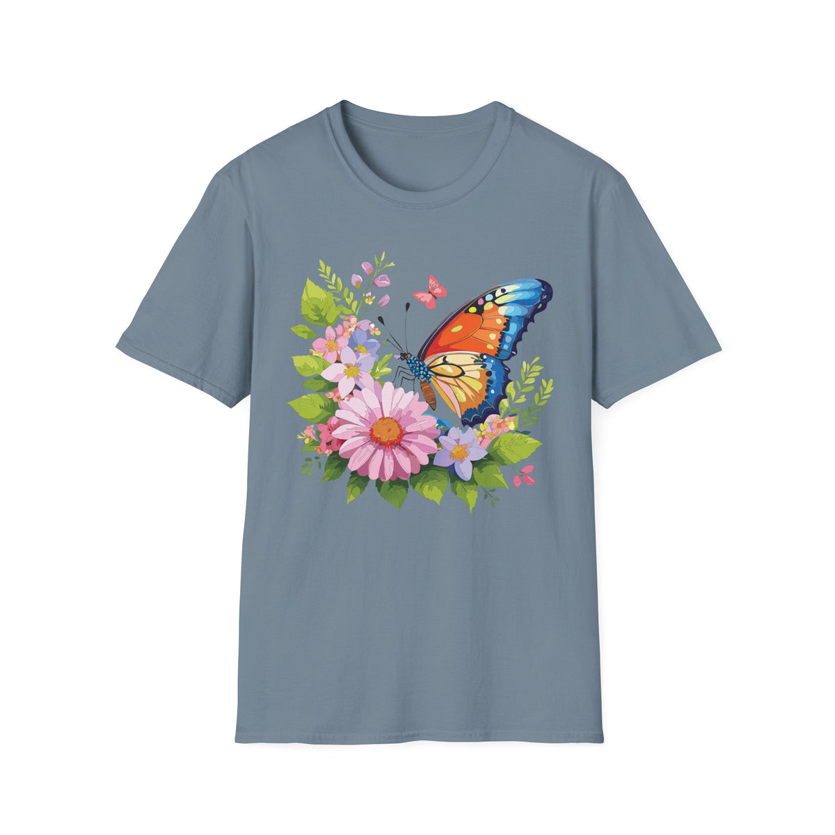 Butterfly Floral T-Shirt — Colorful Monarch & Spring Flowers Graphic Tee Unisex 100 Cotton Gildan T-Shirt