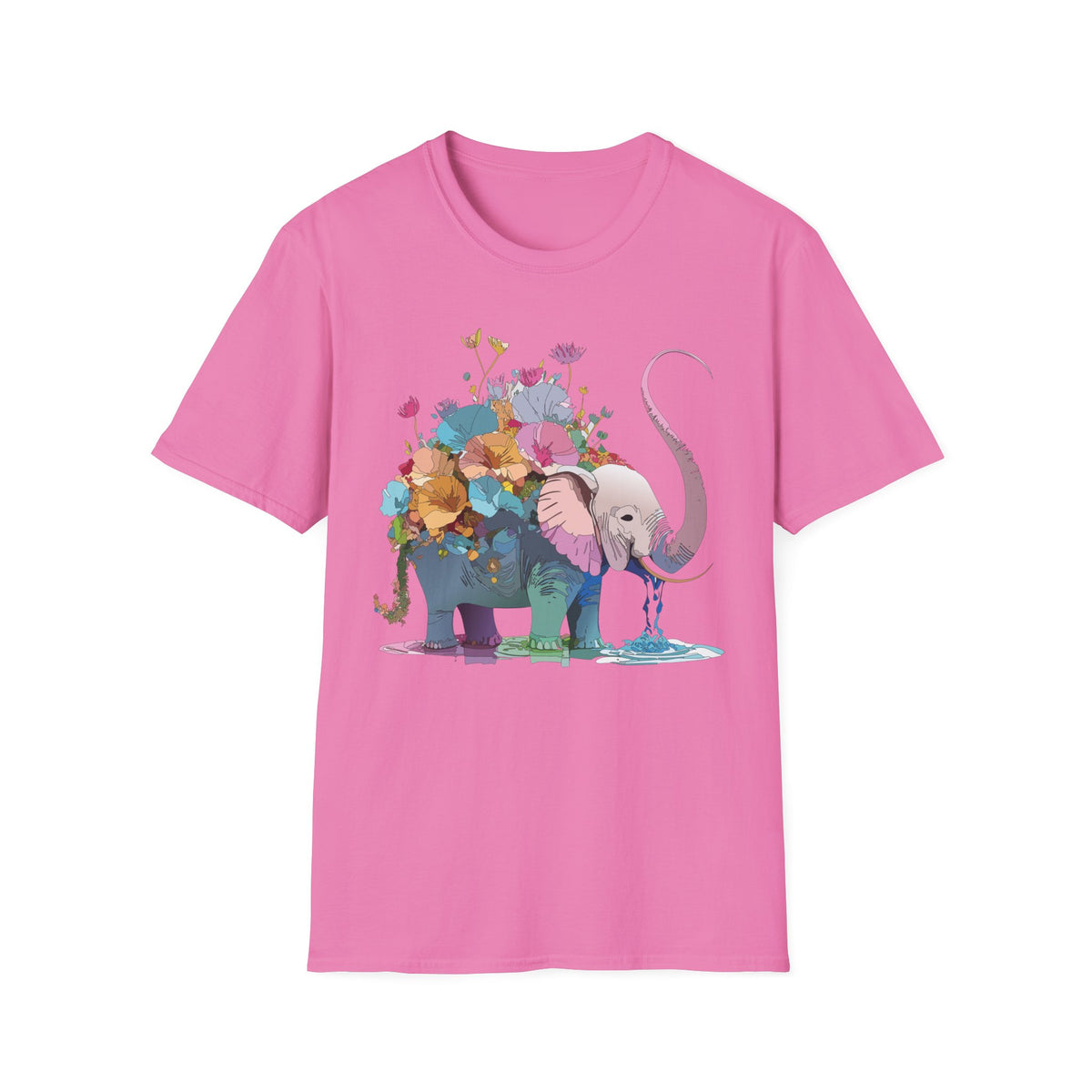 Floral Elephant T-Shirt | Watercolor Flowers, Pastel Safari Art