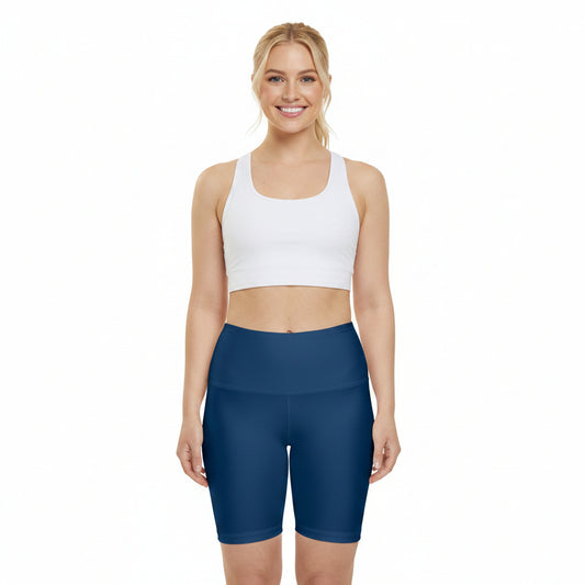 Yale Blue Women's Workout Shorts — Solid High-Waist Biker Shorts for Exercise & Everyday Wear