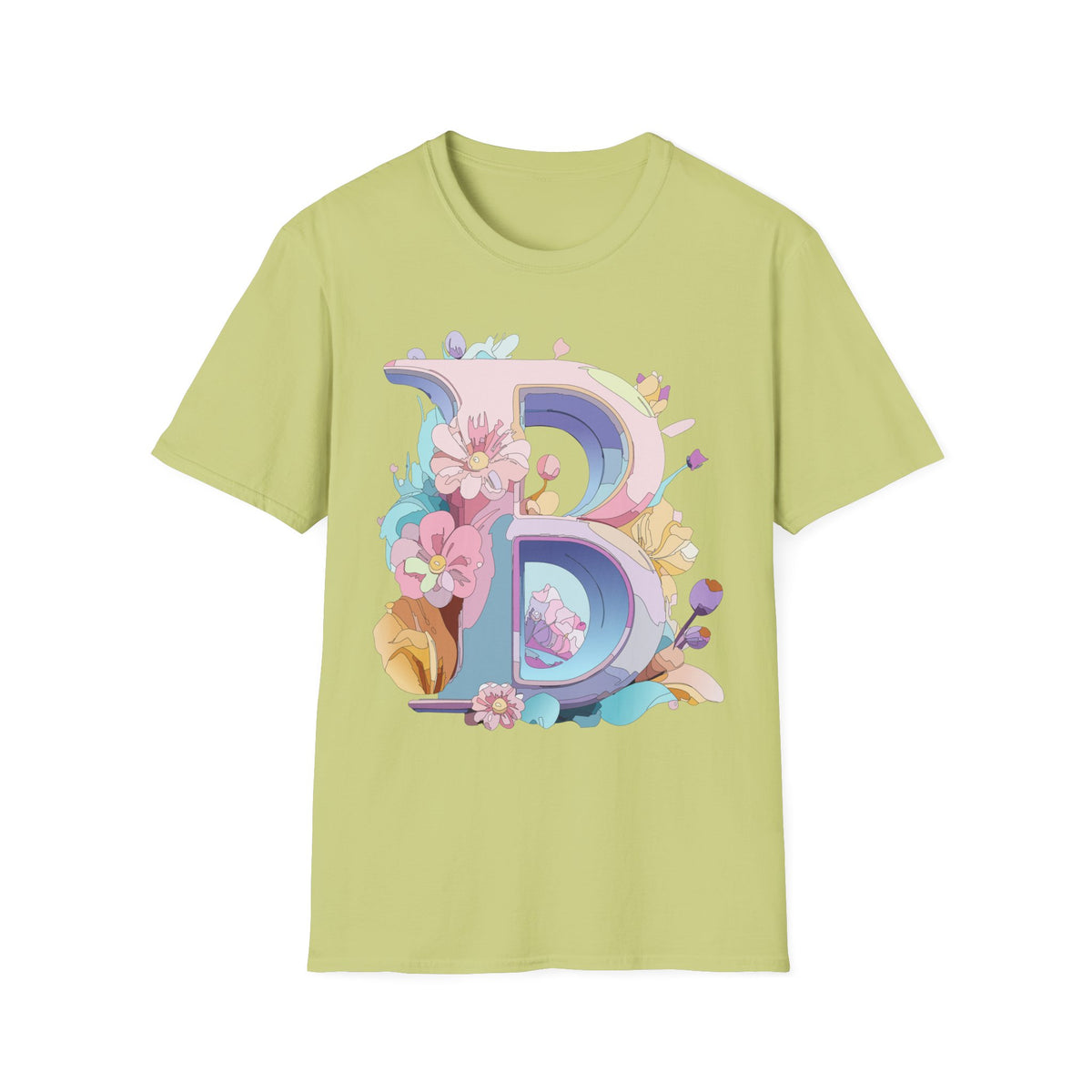 Floral Letter B T-Shirt | Pastel Floral Monogram Tee