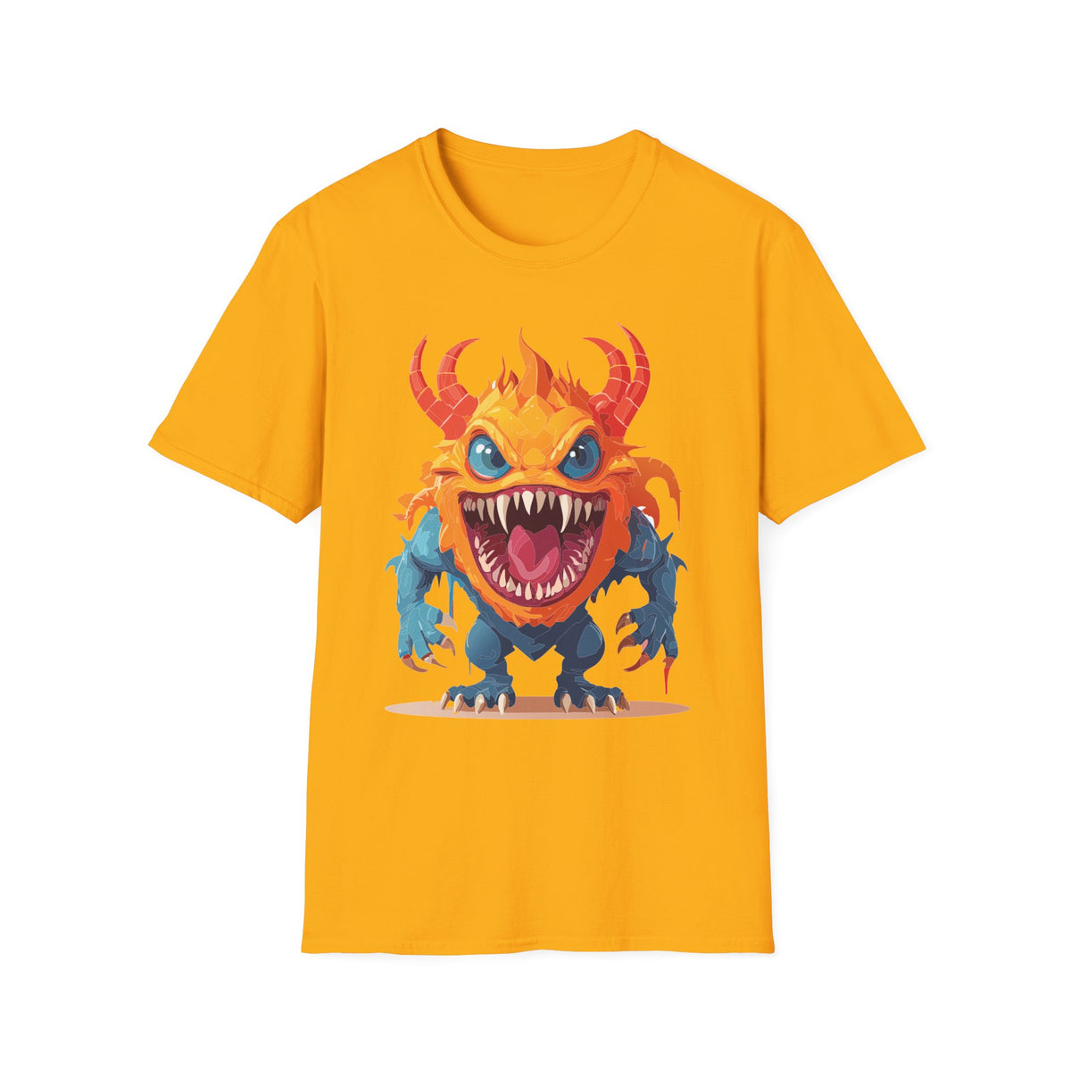 Monster T-Shirt — Colorful Fierce Creature Cartoon Graphic Tee Unisex 100 Cotton Gildan T-Shirt