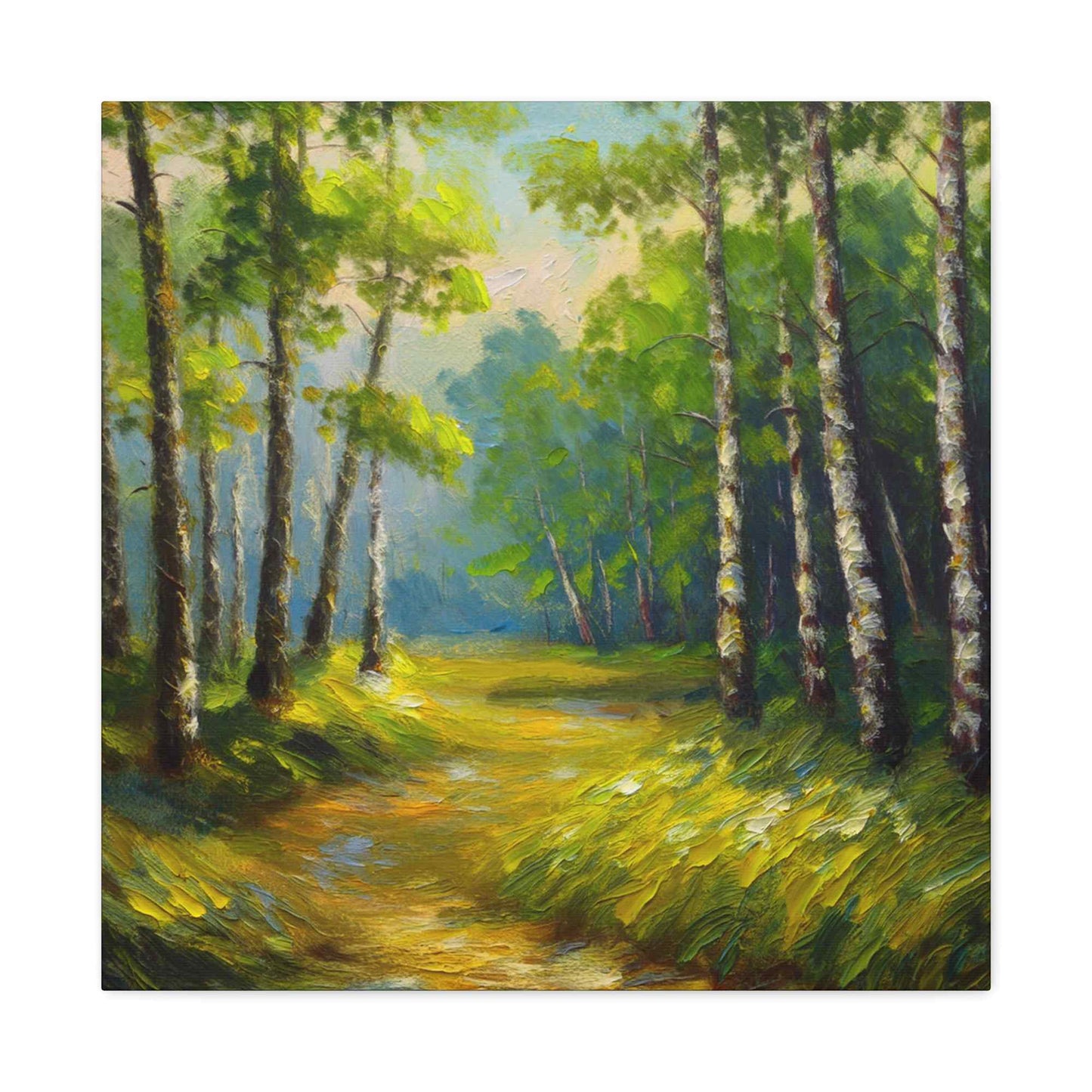 Summer Forest Print Canvas, Oil Paint Print 20x20, 24x24, 30x30, 32x32, 36x36 Art Design Pine-Wood Inner Frame MC-87