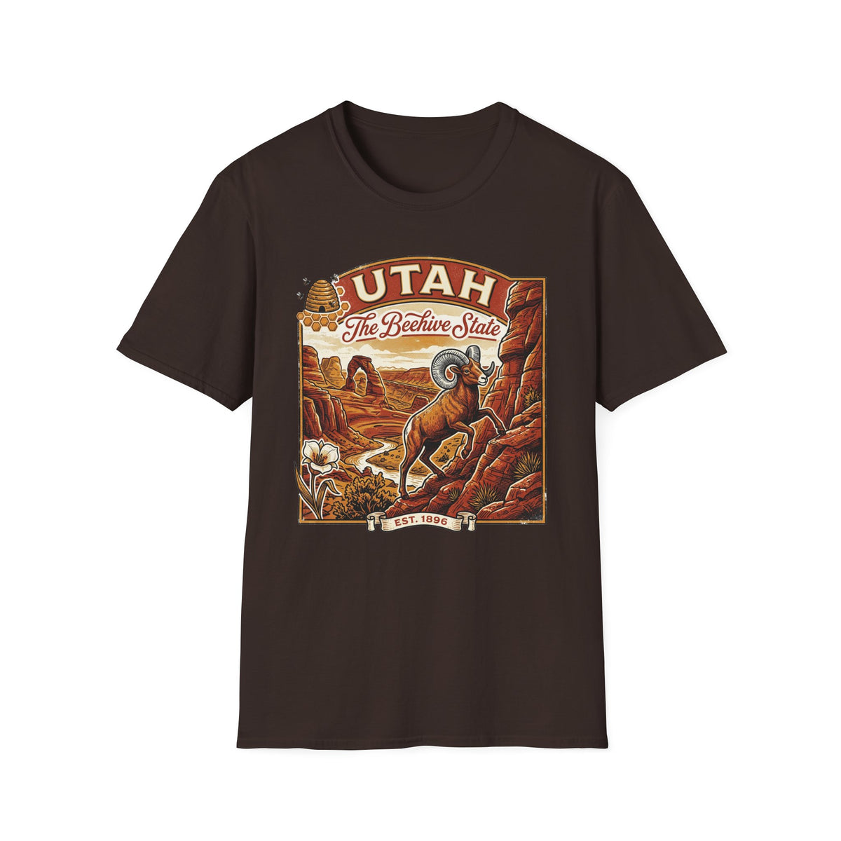 Utah State Retro Bighorn Sheep T-Shirt Travel Tourist Graphic Design Unisex 100 Cotton Gildan T-Shirt