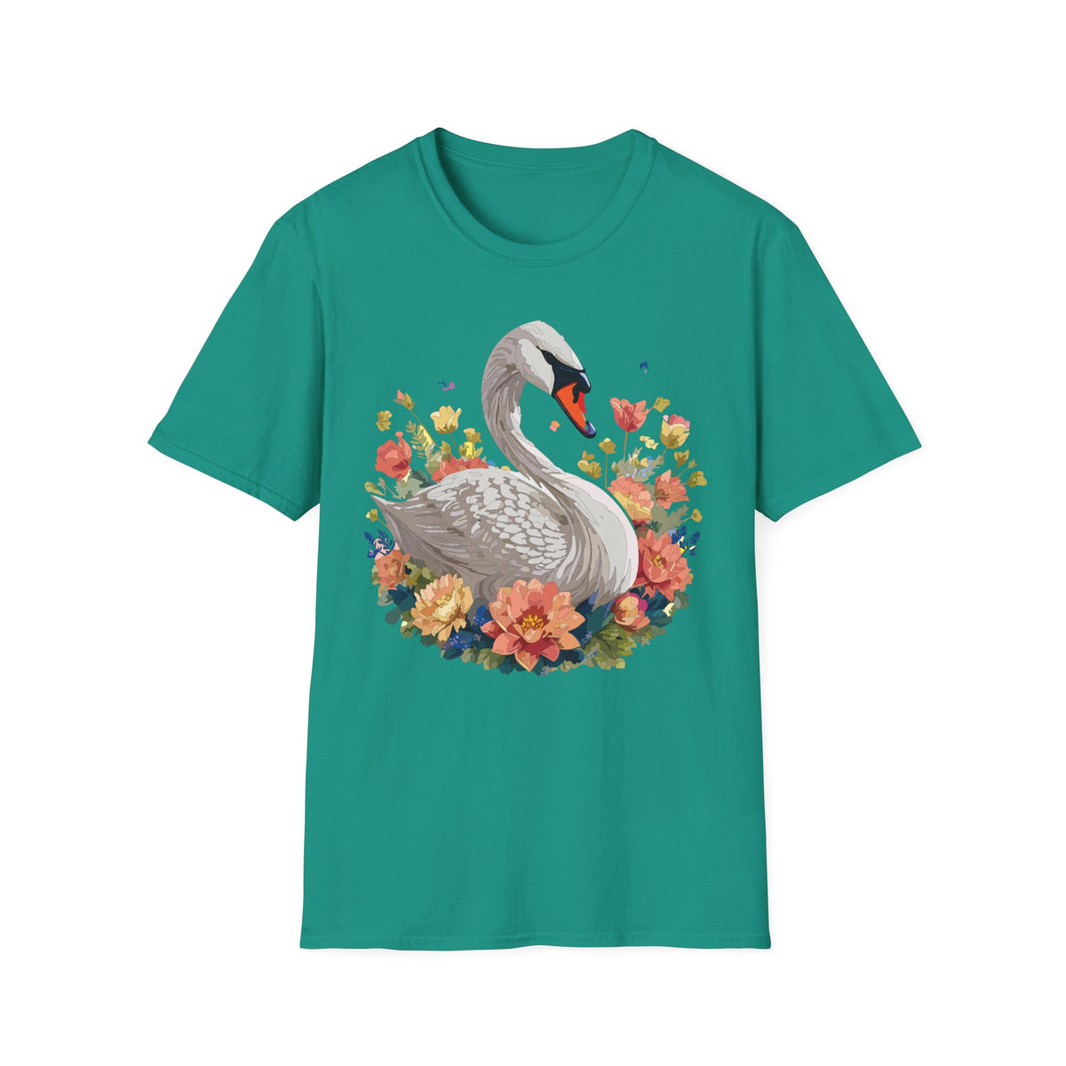 Swan with Watercolor Flowers T-Shirt | Floral Swan Illustration