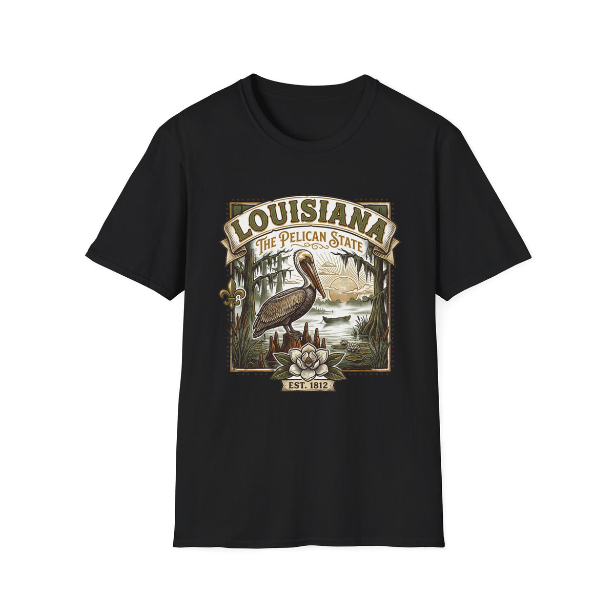 Louisiana Pelican State T-Shirt – Vintage Travel Tourist Graphic Design Unisex 100 Cotton Gildan T-Shirt