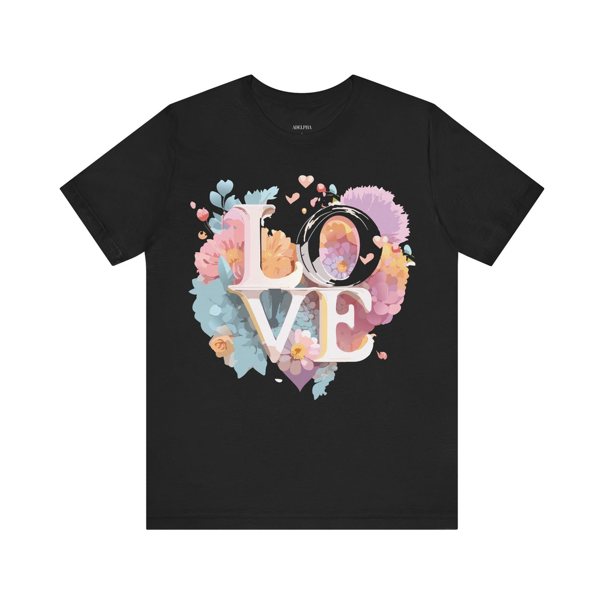 Valentine's Day Graphic Unisex Cotton Bella+Canvas Tee with Floral Art Design d123