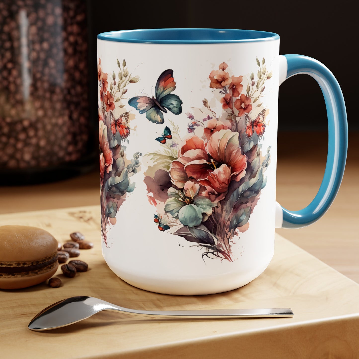 Tazas de café de dos tonos con mariposa