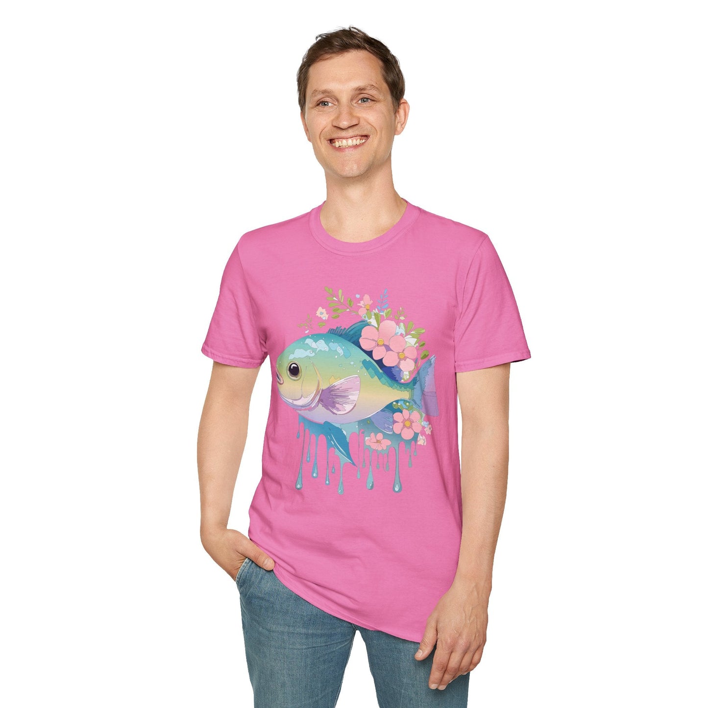 Fish Art Graphic Tee Unisex Gildan Softstyle 64000 100 Percent Ring Spun Cotton Comfortable Tee