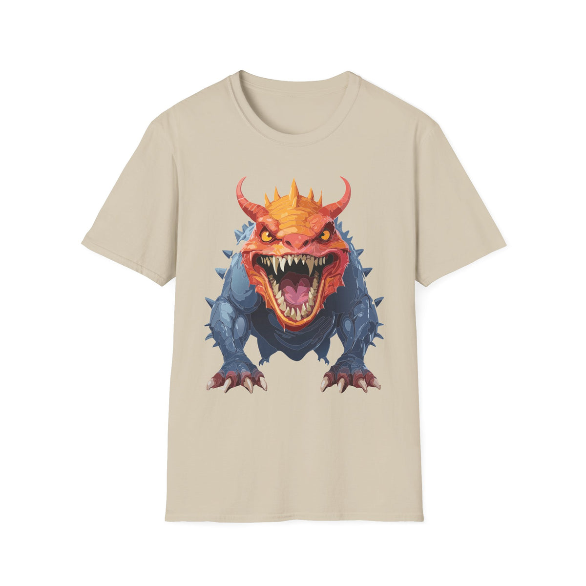 Dragon Monster T-Shirt — Fierce Orange & Blue Fantasy Creature Cartoon Graphic Tee Unisex 100 Cotton Gildan T-Shirt