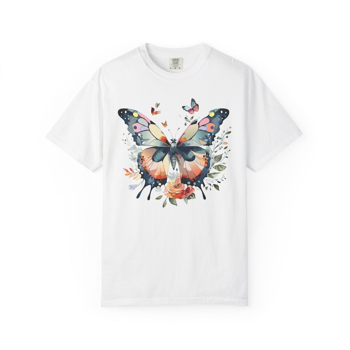 Butterfly Floral Print T-Shirt Botanical Design Unisex Heavy Cotton Tee b3