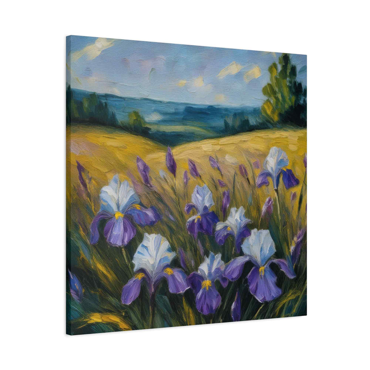 Irises Floral Print Canvas, Floral Oil Paint Print 20x20, 24x24, 30x30, 32x32, 36x36 Art Design Pine-Wood Inner Frame MC-181