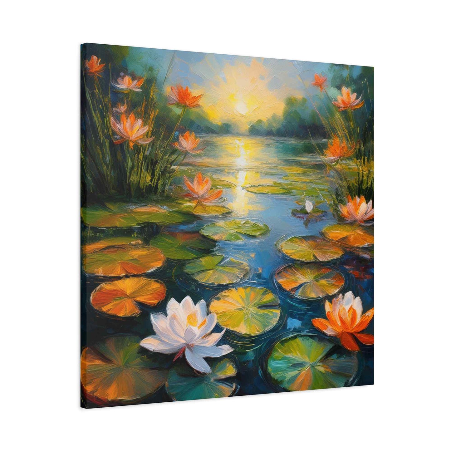 Water Lilies Print Canvas, Oil Paint Print 20x20, 24x24, 30x30, 32x32, 36x36 Art Design Print Pine-Wood Inner Frame MC-63