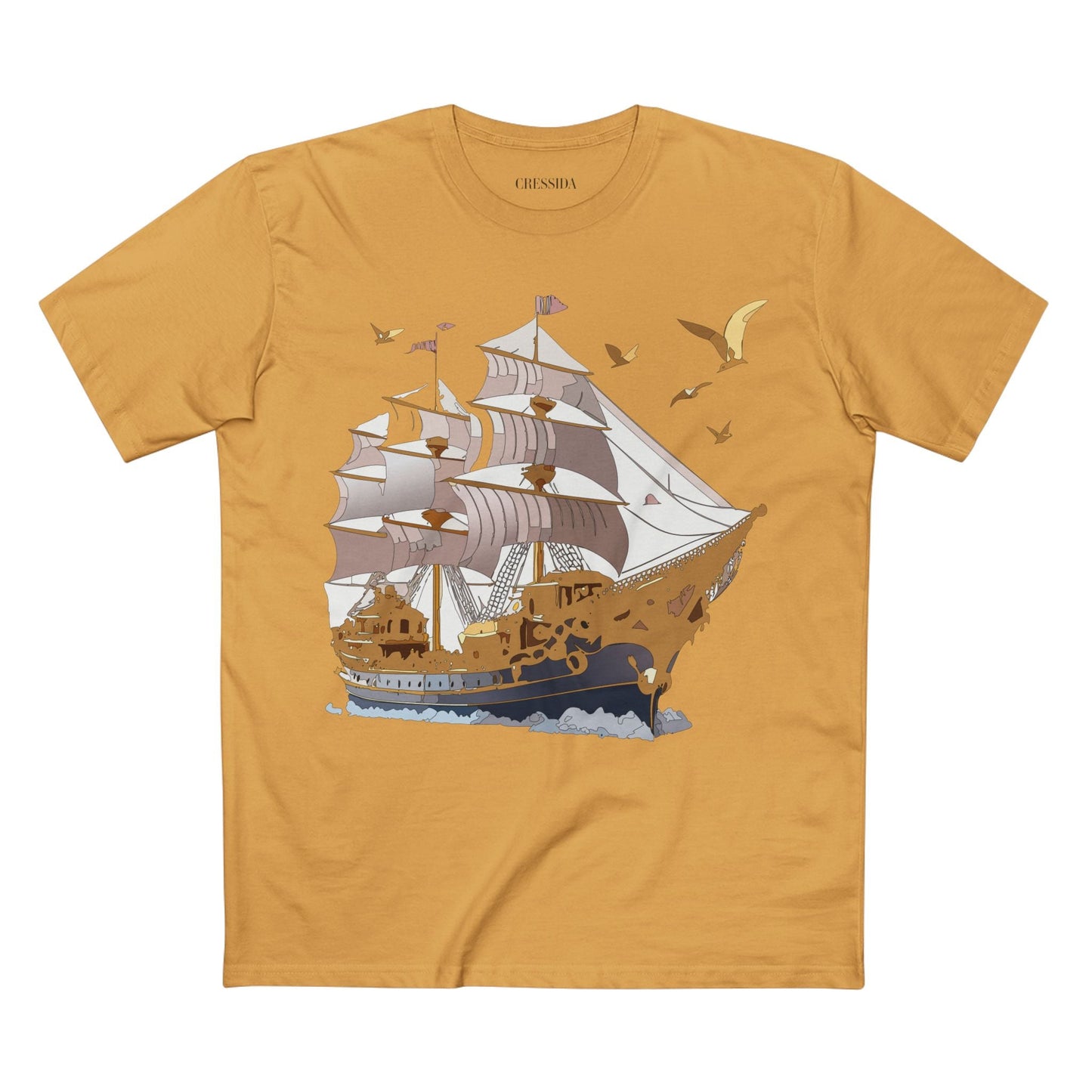 Ship Graphic Unisex 100 Cotton T-Shirt with Gold Frigate Art Design 3