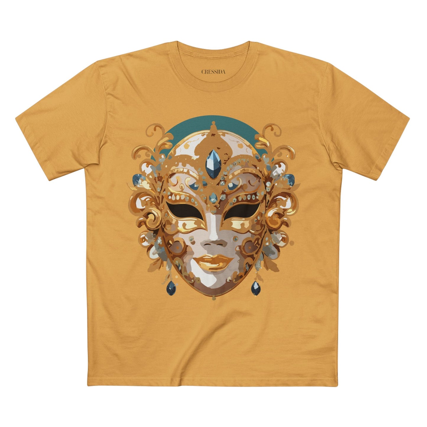 Carnival Mask Graphic T-Shirt Unisex 100 Cotton With Antique Gold Art Design Tee 3