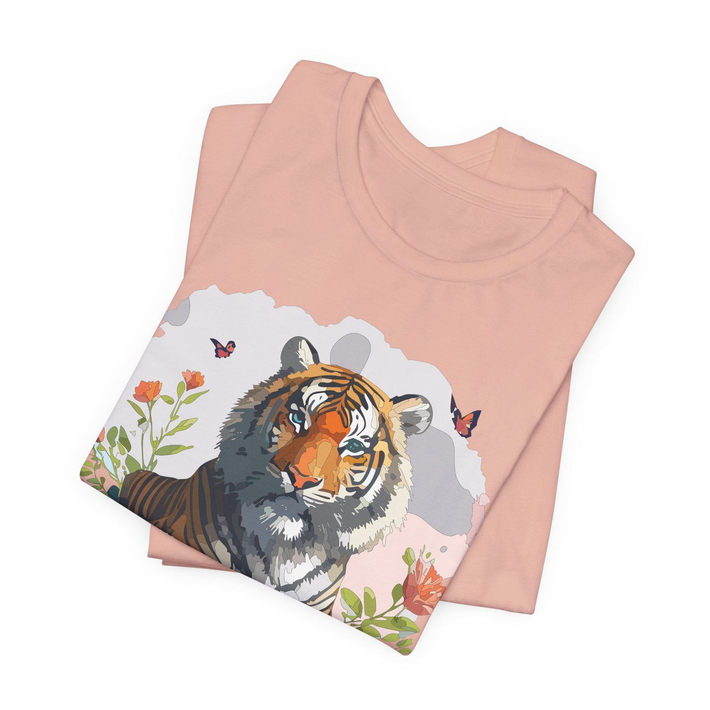 Floral Tiger Graphic Tee, Animal Shirt, Tiger Shirt, Flower Top, T-Shirt with Animal, Art Design