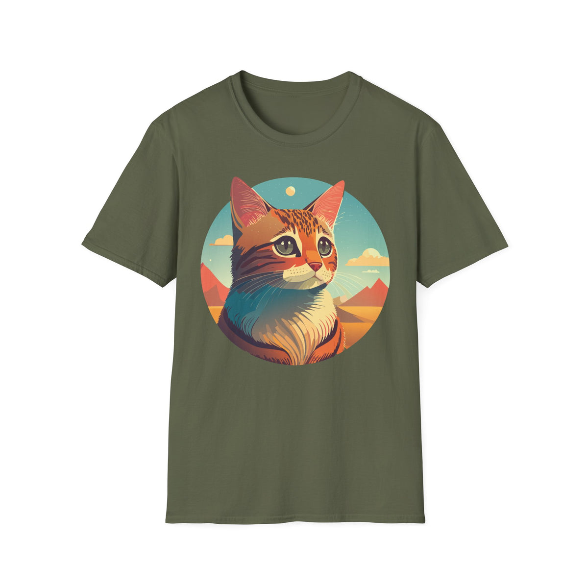 Retro Sunset Cat T-Shirt | Scenic Cat Portrait Tee