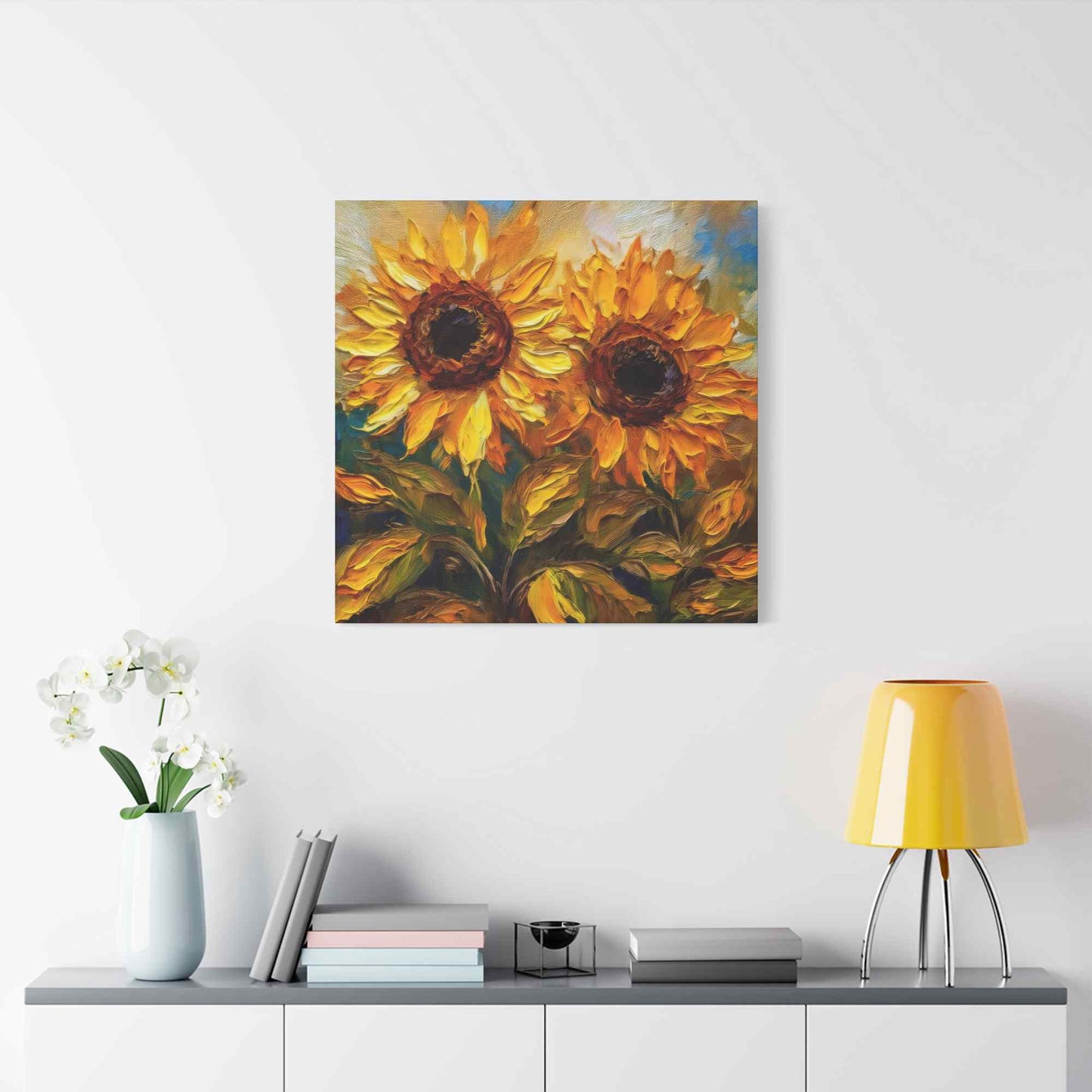 Sunflowers Print Canvas, Flowers Oil Paint Print 20x20, 24x24, 30x30, 32x32, 36x36, Floral Art Design Print Non-Frame MC-25