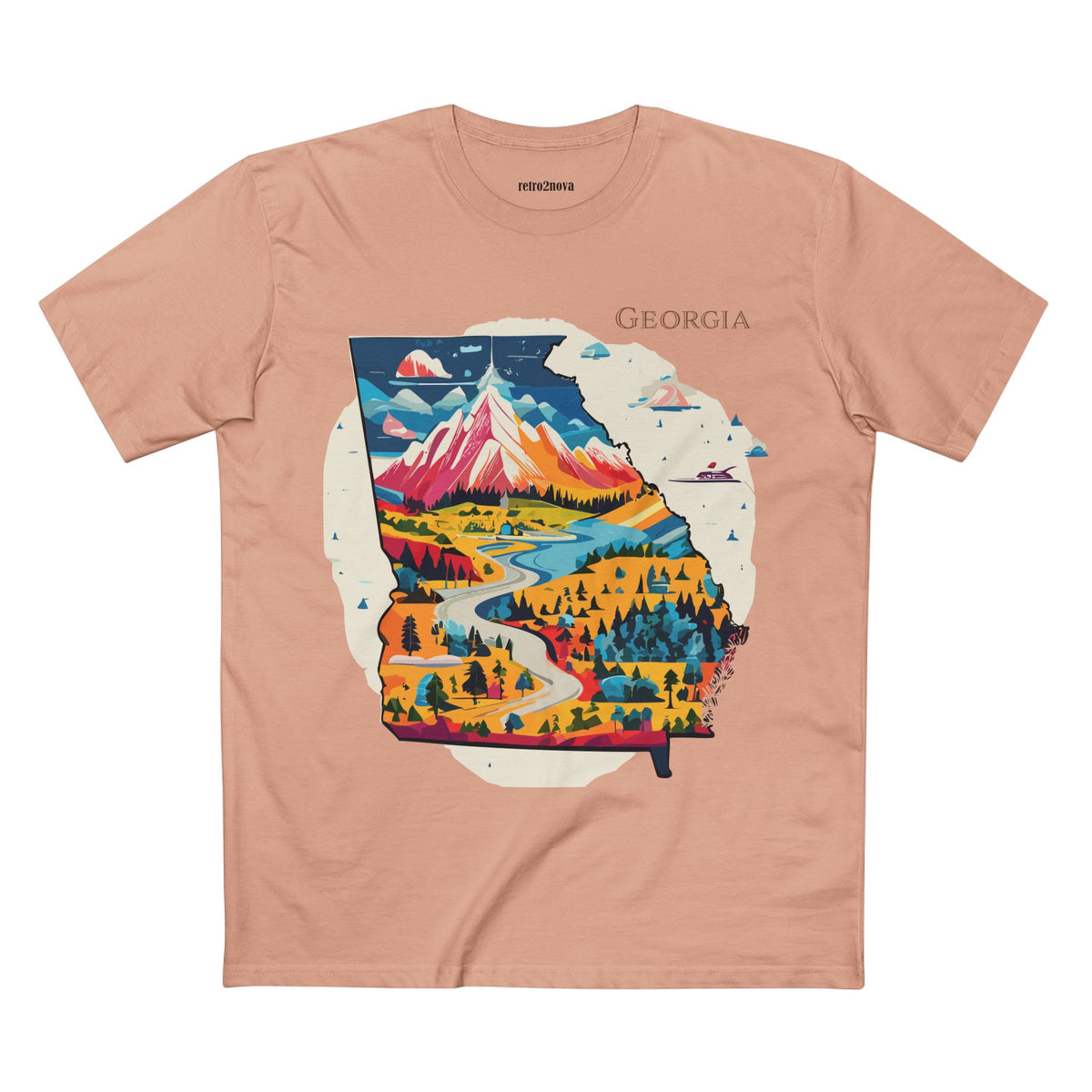 Georgia State Scenic Map T-Shirt | Mountain River Landscape Tee