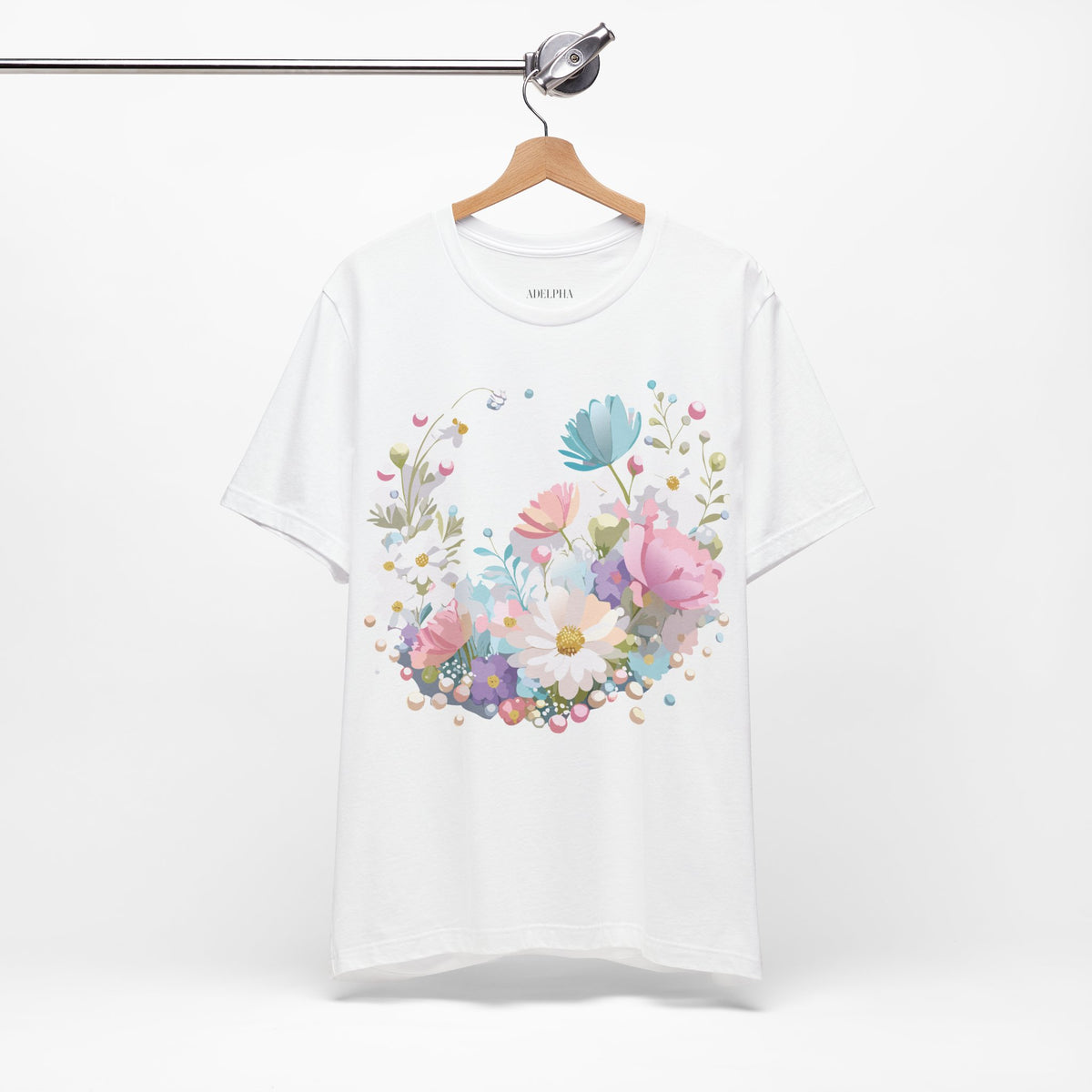 Floral Graphic Unisex Cotton Bella+Canvas Tee with Flowers Art Design n122