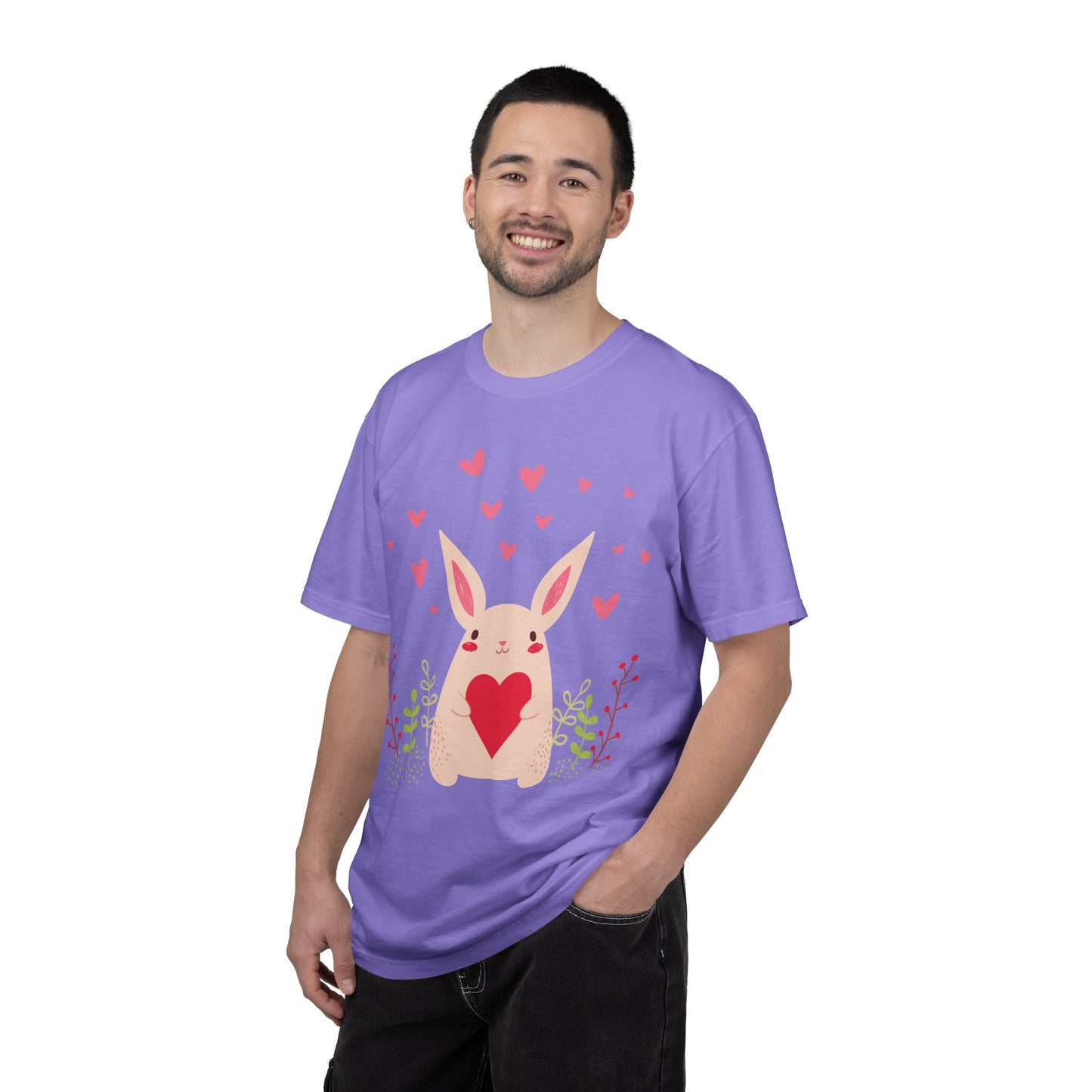 Easter Bunny Heart T-Shirt, Tee Shirt with Easter Signature, T Shirt with Easter Prints, Tee Shirt with Easter Design