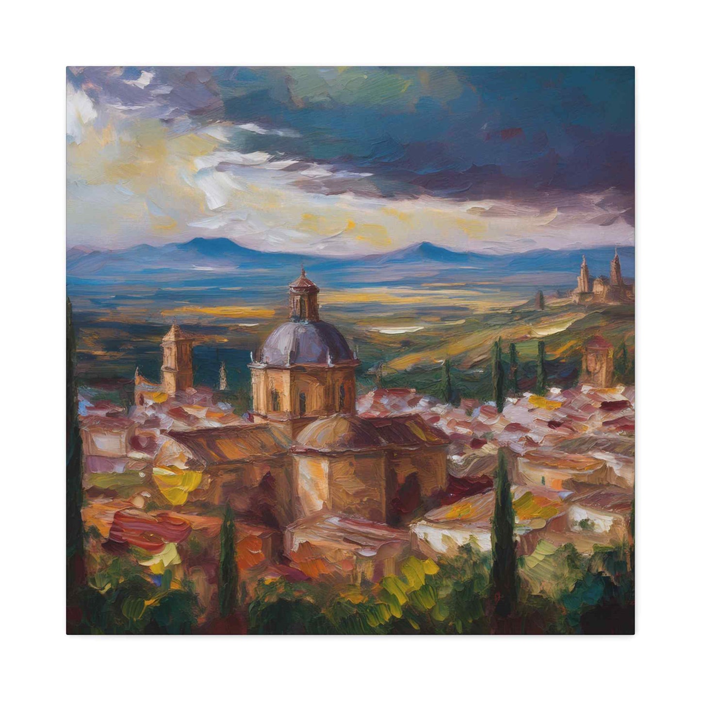 Spanish City Print Canvas, Oil Paint Print 20x20, 24x24, 30x30, 32x32, 36x36 Art Design Print Pine-Wood Inner Frame MC-56